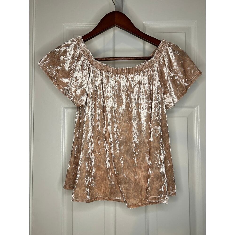 NYTT Velvet Off Shoulder Top Womens Large Blush Pink Crushed Velvet Boho